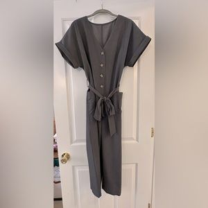 Button Front Casual Wide Leg Jumpsuit